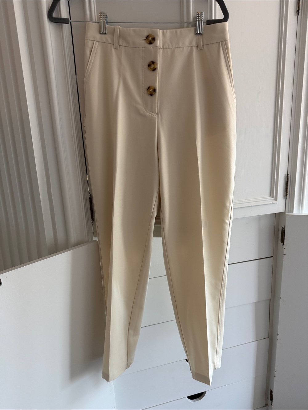 Zara High-Waist Cream Tailored Trousers with Button Front